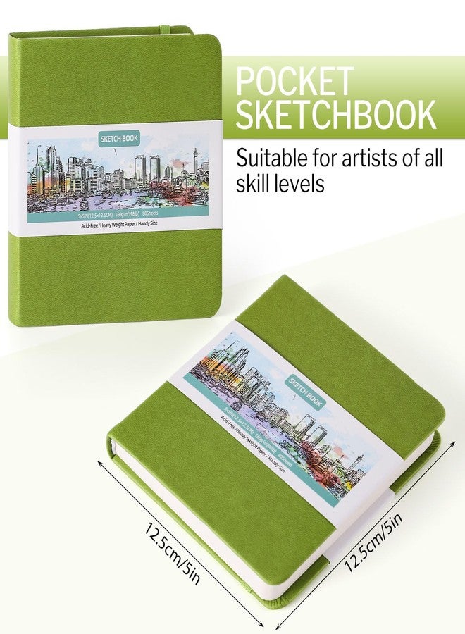 Prudiut Hardcover Pocket Sketchbook, 5" x 5" Square Mini Sketchbook, 98lb/160gsm Heavyweight Tiny Sketch Book, 80 Sheets Small Travel Drawing Journal for Adults, Artist, Ideal for Gift (Emerald Green) - Image 2