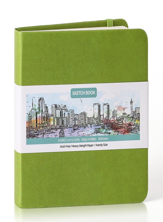 Prudiut Hardcover Pocket Sketchbook, 5" x 5" Square Mini Sketchbook, 98lb/160gsm Heavyweight Tiny Sketch Book, 80 Sheets Small Travel Drawing Journal for Adults, Artist, Ideal for Gift (Emerald Green) - Image 1