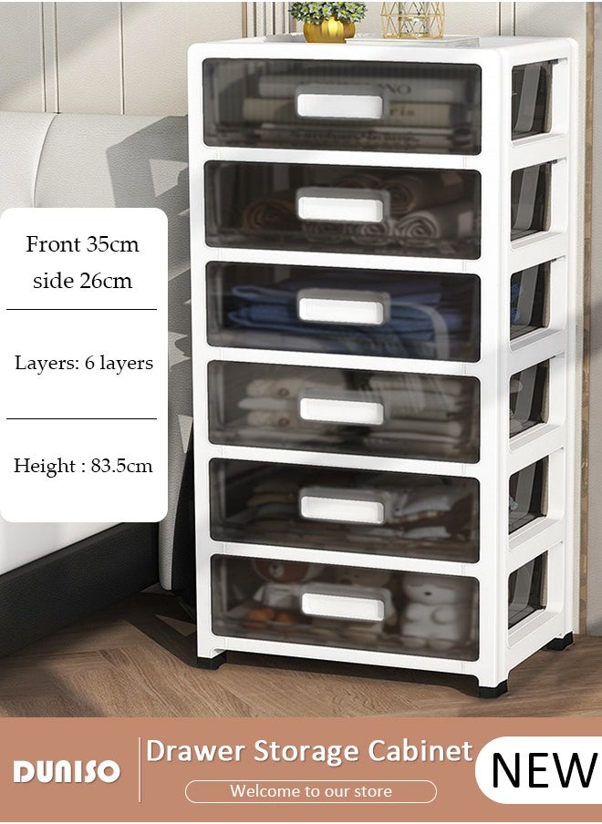 DUNISO 6 Layers Drawer Storage Cabinet Drawer Plastic Containers Box with Wheels 35CM Wide Slit Cabinet Drawer Unit Multipurpose Drawer Storage Organizer for Kitchen Bedroom Bathroom and Living Room  - Image 1