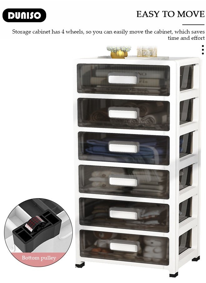 DUNISO 6 Layers Drawer Storage Cabinet Drawer Plastic Containers Box with Wheels 35CM Wide Slit Cabinet Drawer Unit Multipurpose Drawer Storage Organizer for Kitchen Bedroom Bathroom and Living Room  - Image 3