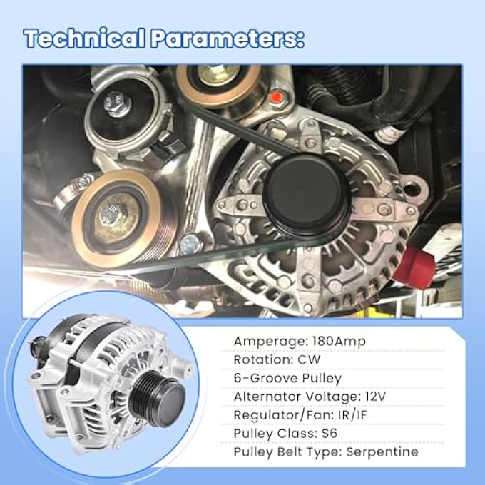 FuseRish Replacement Alternator 180Amp 12V, Perfect fit for Ram Van ProMaster 1500/2500/3500 3.6L 2014-2021 Part #: 68271769AA, 11792,421000-7120 - Image 4