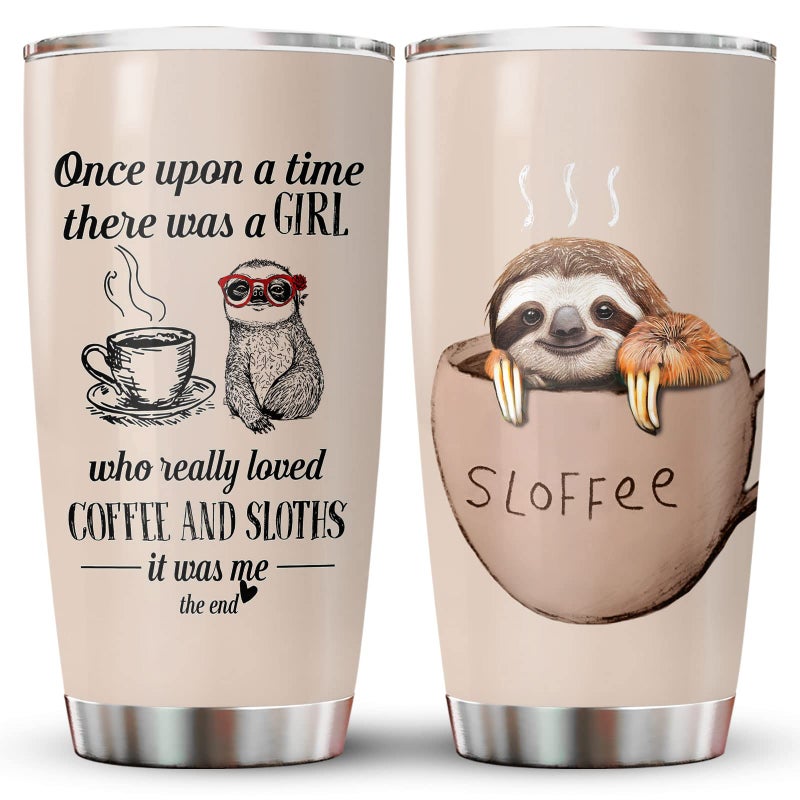 34HD Just A Girl Who Loves Sloth Tumbler with Lid 20oz Stainless Steel Sloth Coffee Mug Animal Gifts for Women Teen Girls Coworker Friend Animal Lover Gifts for Birthday Mothers Day Christmas