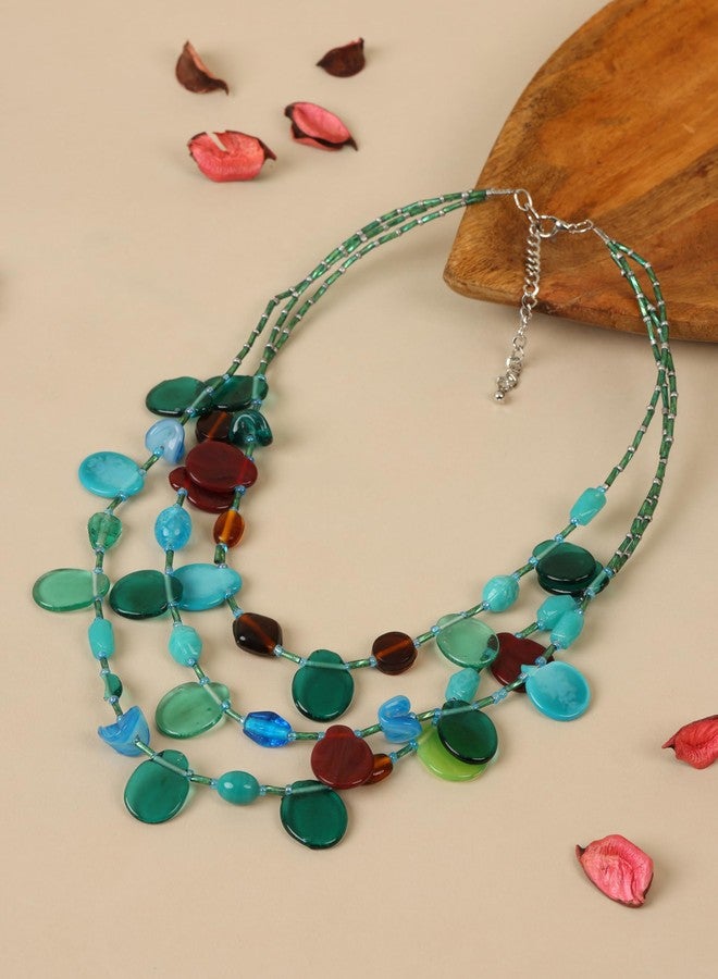 DCA Multicolor Glass Women Necklace (Orange-Green) - Image 2