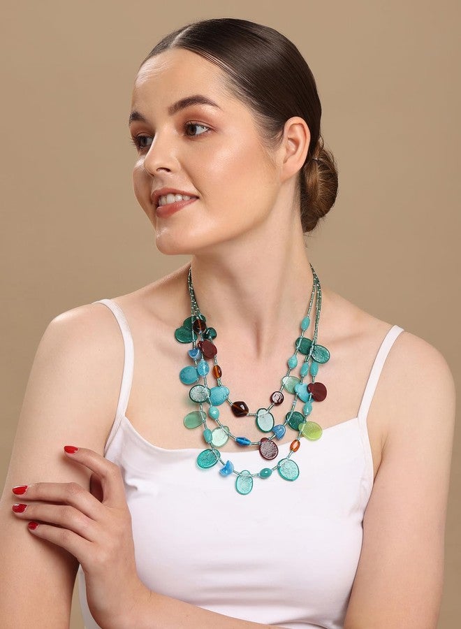 DCA Multicolor Glass Women Necklace (Orange-Green) - Image 3