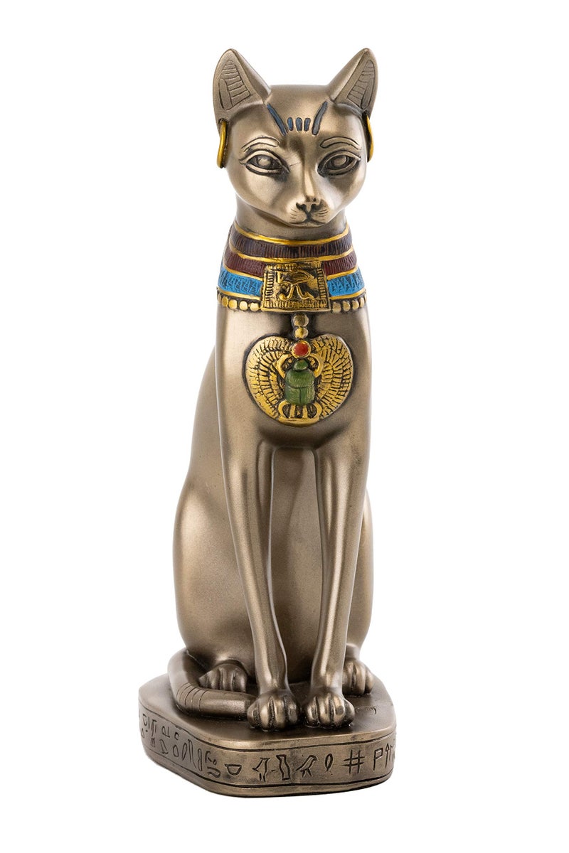 Top Collection 8" H Egyptian Cat Goddess Bastet Figurine. Authentic Replica to Honor Your Beloved Feline. Bronze Powder Mixed with Resin - Bronze Finish with Color Accents. - Image 1