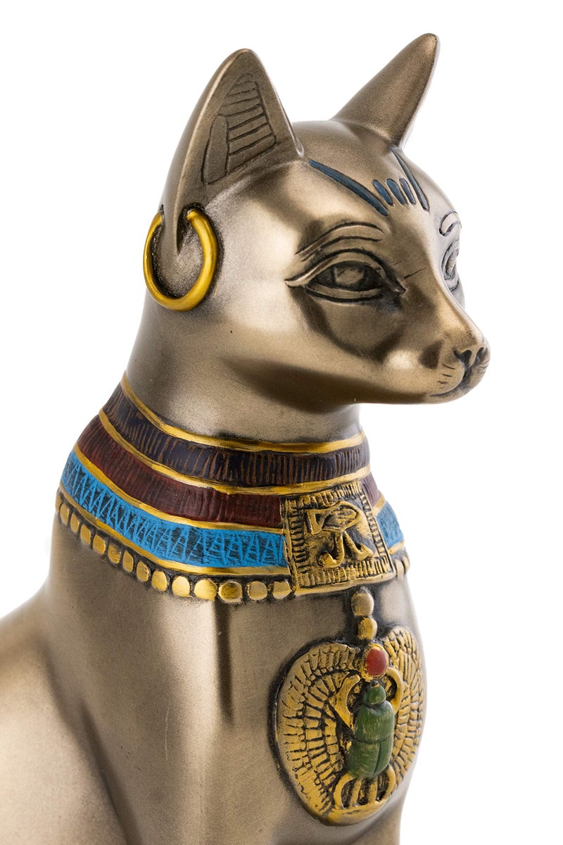 Top Collection 8" H Egyptian Cat Goddess Bastet Figurine. Authentic Replica to Honor Your Beloved Feline. Bronze Powder Mixed with Resin - Bronze Finish with Color Accents. - Image 4