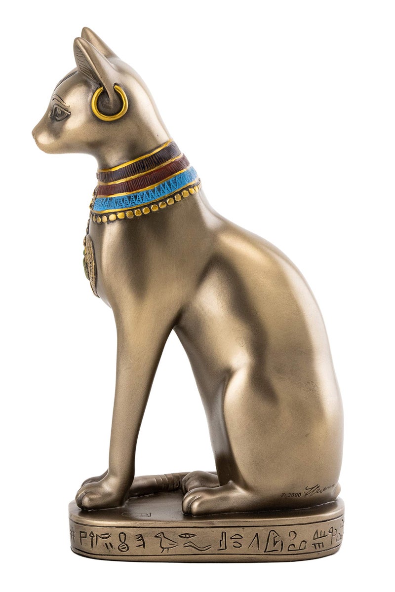 Top Collection 8" H Egyptian Cat Goddess Bastet Figurine. Authentic Replica to Honor Your Beloved Feline. Bronze Powder Mixed with Resin - Bronze Finish with Color Accents. - Image 2