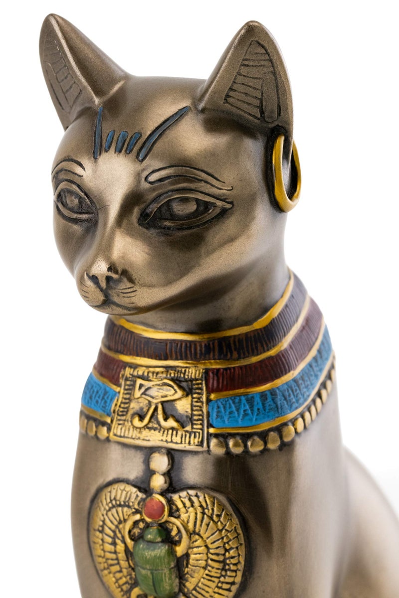 Top Collection 8" H Egyptian Cat Goddess Bastet Figurine. Authentic Replica to Honor Your Beloved Feline. Bronze Powder Mixed with Resin - Bronze Finish with Color Accents. - Image 5