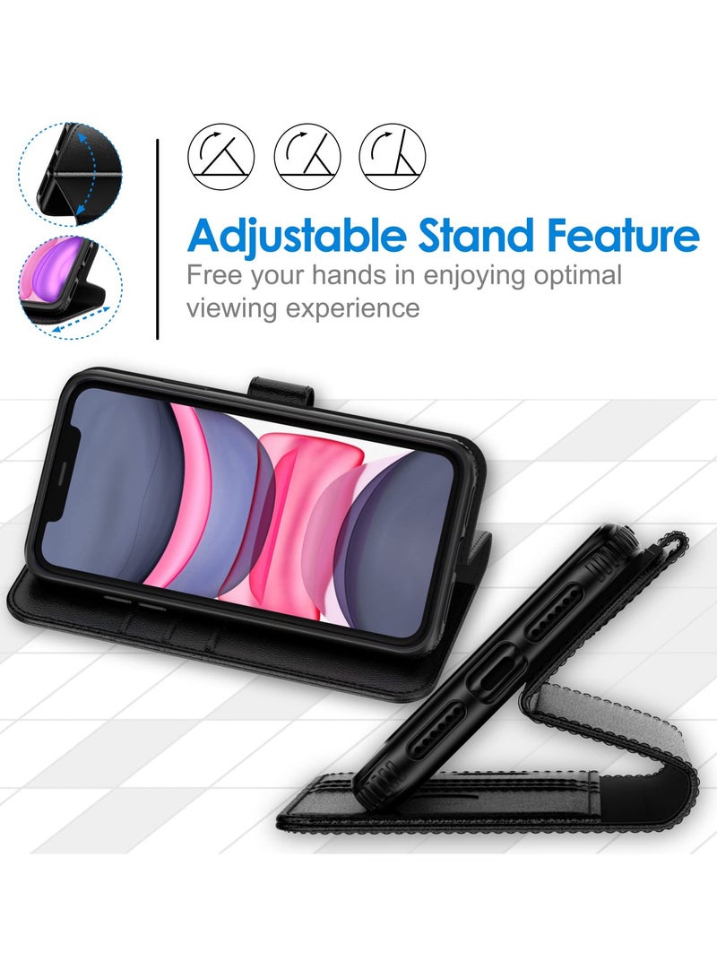 جي تيك حافظة محفظة لهاتف آيفون 11 مقاس 6.1 بوصة، غطاء قلاب مغناطيسي من جلد البولي يوريثان مقاوم للصدمات مع حامل بطاقة وحامل أسود - Image 3