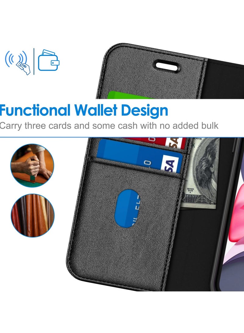 جي تيك حافظة محفظة لهاتف آيفون 11 مقاس 6.1 بوصة، غطاء قلاب مغناطيسي من جلد البولي يوريثان مقاوم للصدمات مع حامل بطاقة وحامل أسود - Image 2