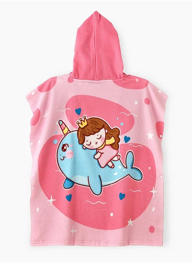 babyqlo Adorable Princess and whale Hooded Kids Towel in Pink