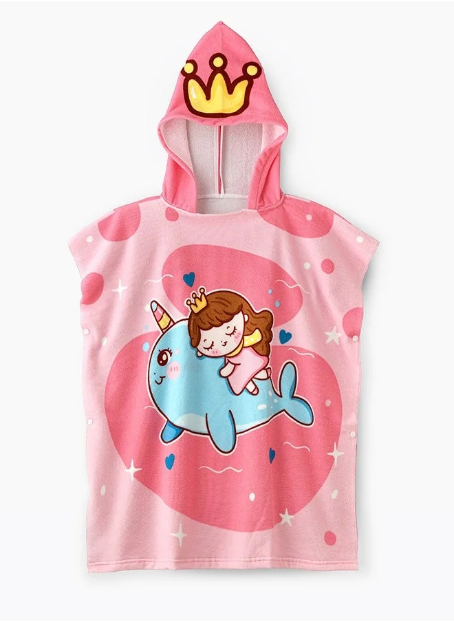 babyqlo Adorable Princess and whale Hooded Kids Towel in Pink