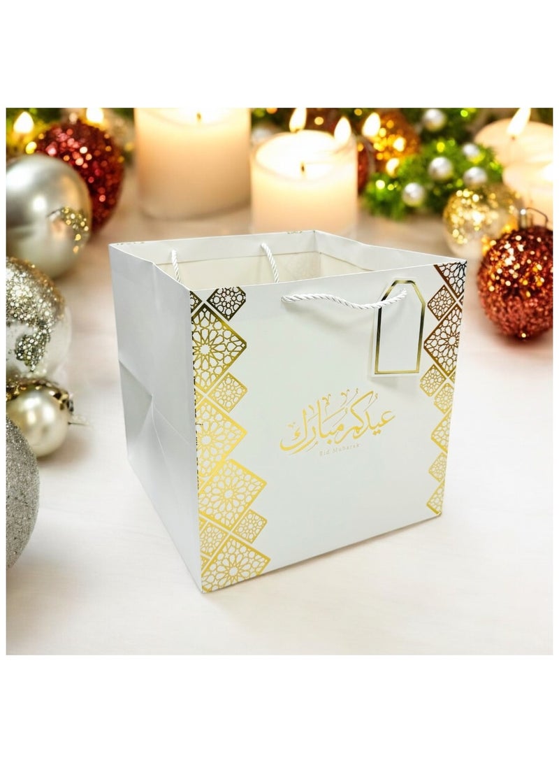 أكياس هدايا عيد مبارك مكونة من 6 قطع باللونين الأبيض والذهبي على شكل مربع - view 2