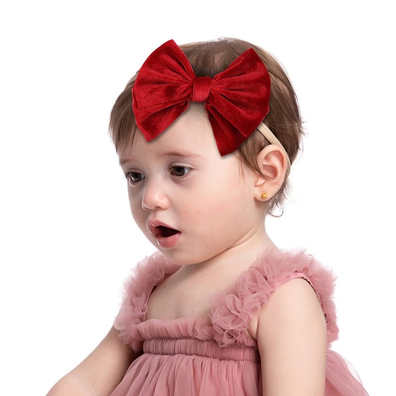 Cinaci 16 Pack Super Stretchy Thin Slim Nylon Headbands with Big Velvet Solid Knot Bow Hair Bands Accessories for Baby Girls Newborns Infants Toddlers Kids - Image 4
