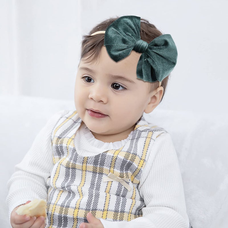 Cinaci 16 Pack Super Stretchy Thin Slim Nylon Headbands with Big Velvet Solid Knot Bow Hair Bands Accessories for Baby Girls Newborns Infants Toddlers Kids - Image 2