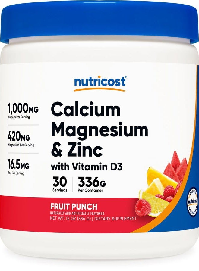 Nutricost مسحوق الكالسيوم والمغنيسيوم والزنك مع فيتامين د3، 30 حصة (نكهة فواكه البونش) - Image 1
