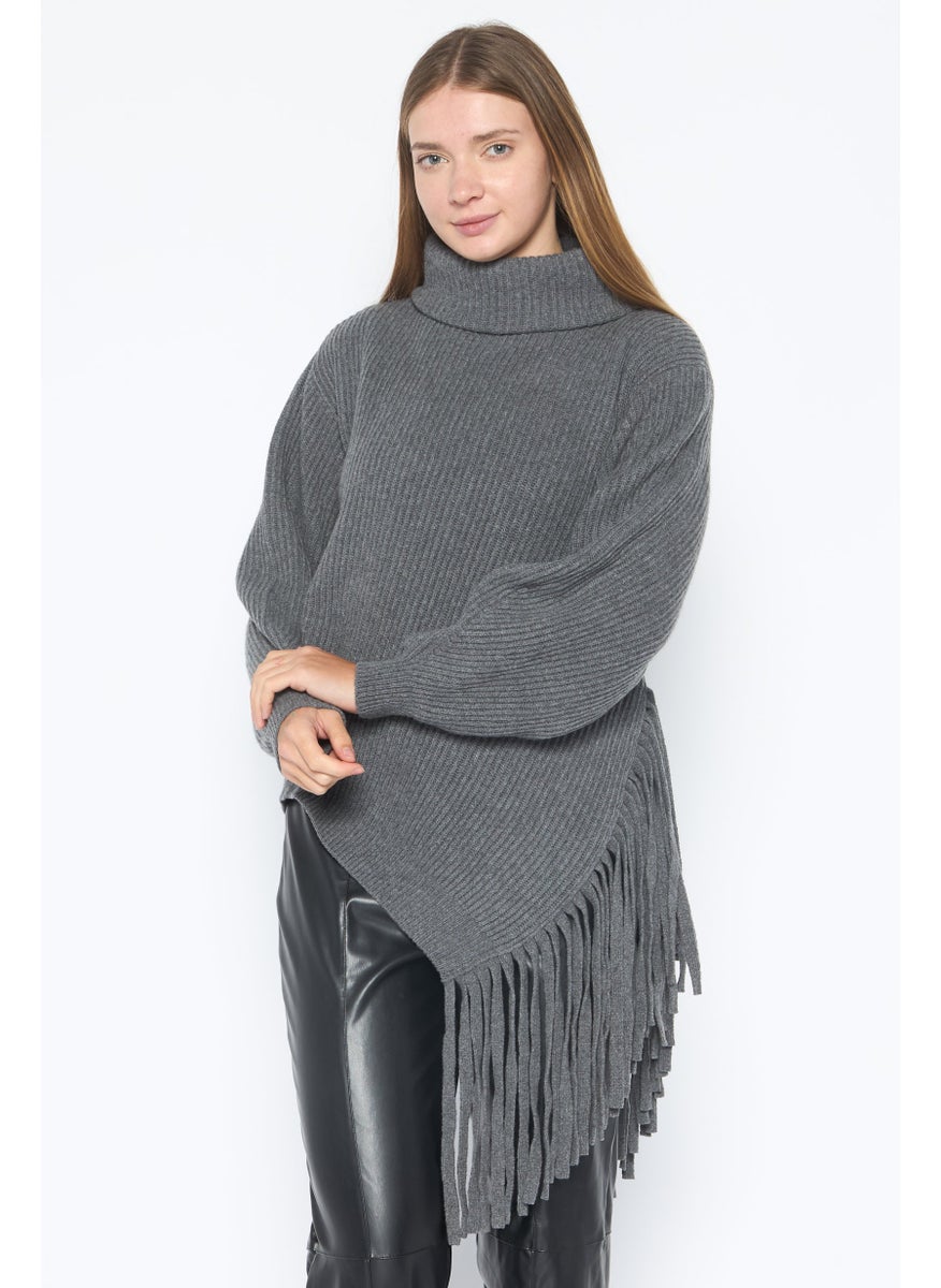 STELLA MCCARTNEY Women Turtle Neck Fringed Sweater, Grey  - Image 1