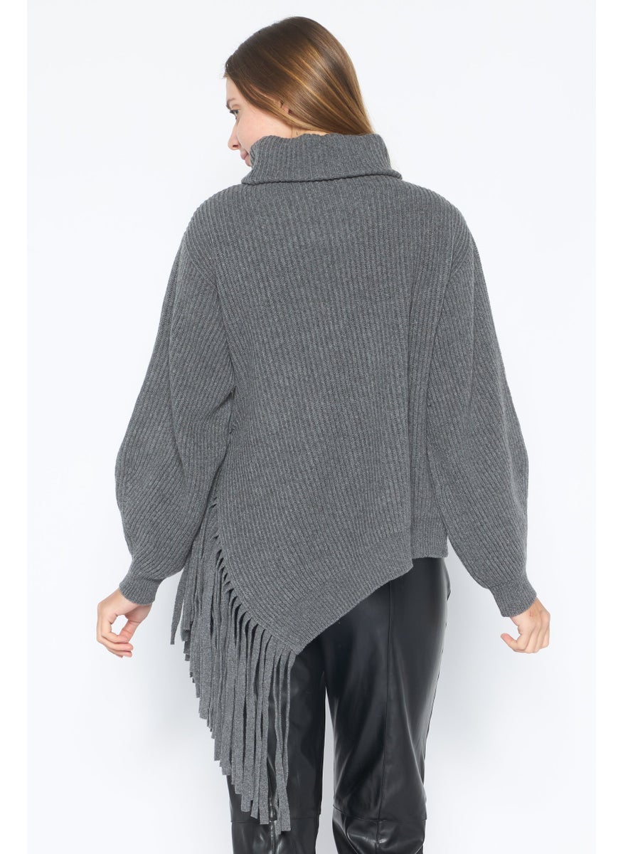 STELLA MCCARTNEY Women Turtle Neck Fringed Sweater, Grey  - Image 4