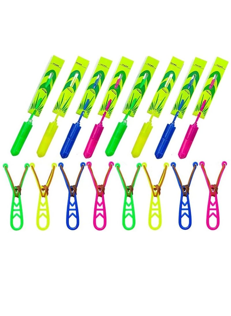 Generic - LED Slingshot Flying, 12 Arrow Helicopters +12 Launchers, Slingshot Magic Arrow Helicopter Light Up Supplies for Kids, Outdoor, Summer Party Toys(Random Colors) - Image 1