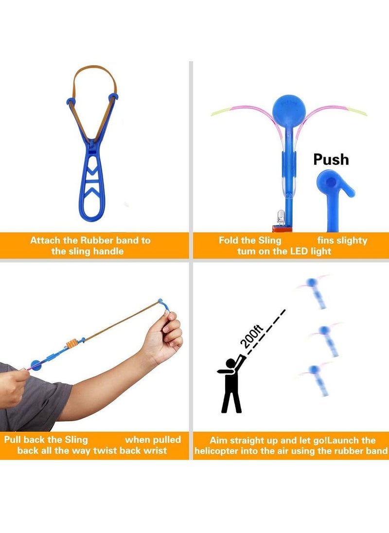 Generic - LED Slingshot Flying, 12 Arrow Helicopters +12 Launchers, Slingshot Magic Arrow Helicopter Light Up Supplies for Kids, Outdoor, Summer Party Toys(Random Colors) - Image 1