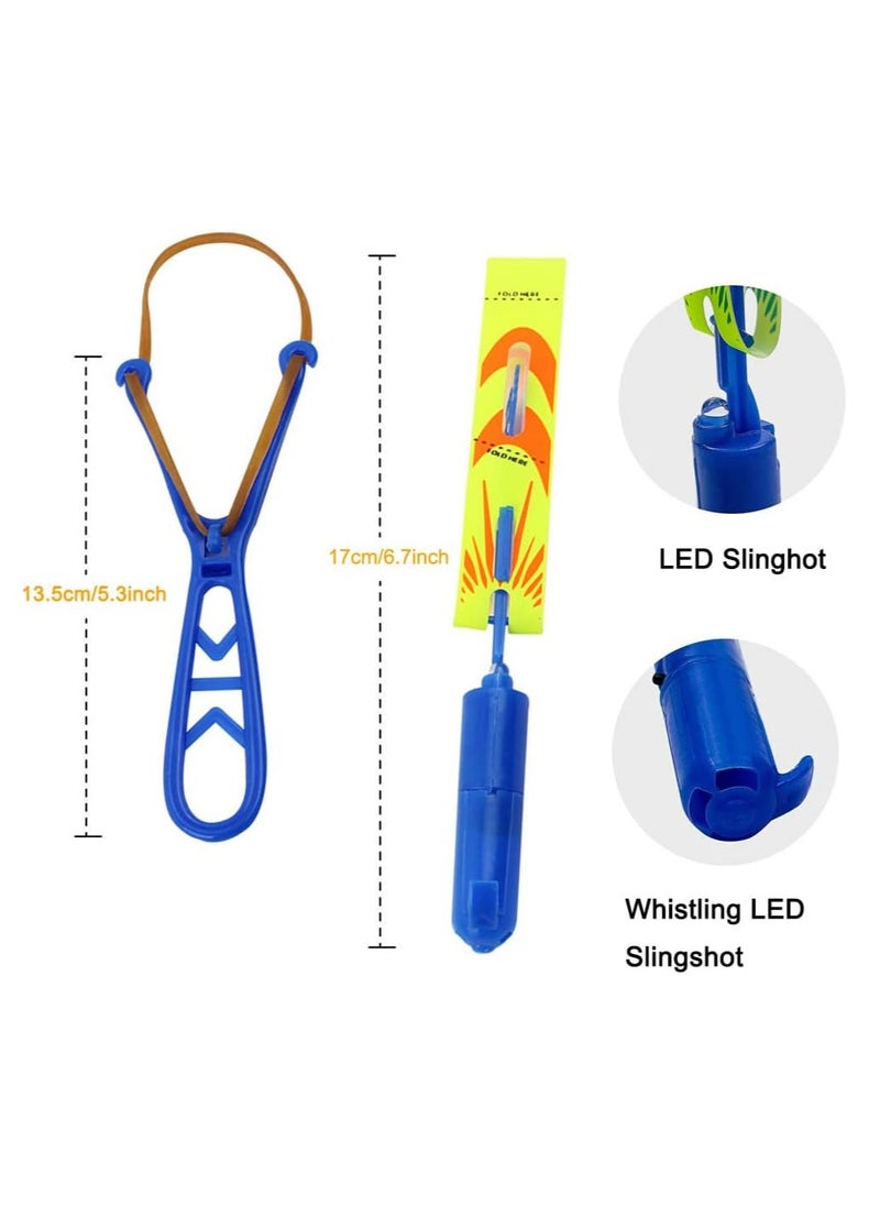 Generic - LED Slingshot Flying, 12 Arrow Helicopters +12 Launchers, Slingshot Magic Arrow Helicopter Light Up Supplies for Kids, Outdoor, Summer Party Toys(Random Colors) - Image 1