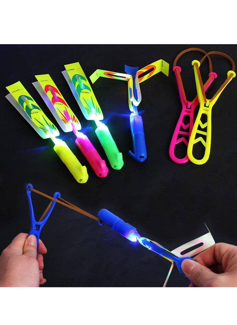 Generic - LED Slingshot Flying, 12 Arrow Helicopters +12 Launchers, Slingshot Magic Arrow Helicopter Light Up Supplies for Kids, Outdoor, Summer Party Toys(Random Colors) - Image 1