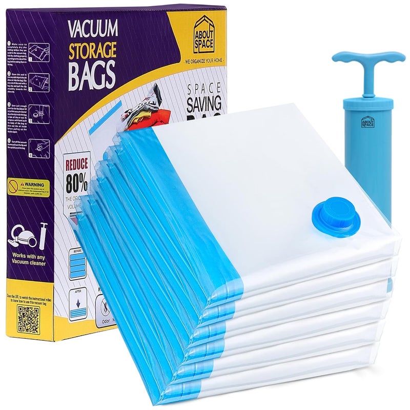 ABOUT SPACE Non Woven 6 Jumbo Vacuum Bags For Travel With Hand PumpAirtightReusable Space Saver Compression Storage Bags For PackingVaccine Sealer Bags With Ziplock For ComfortersBlanketJeansRed - Image 1