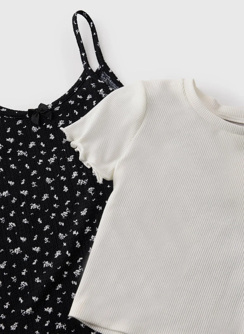 Matalan Girls Black Ditsy 2-in-1 Crinkle Dress