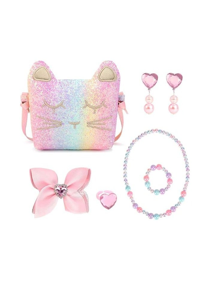 محفظة للبنات الصغار لباس المجوهرات تتظاهر باللعب الاطفال اكسسوارات هدايا حورية البحر (قوس قزح) - Image 2