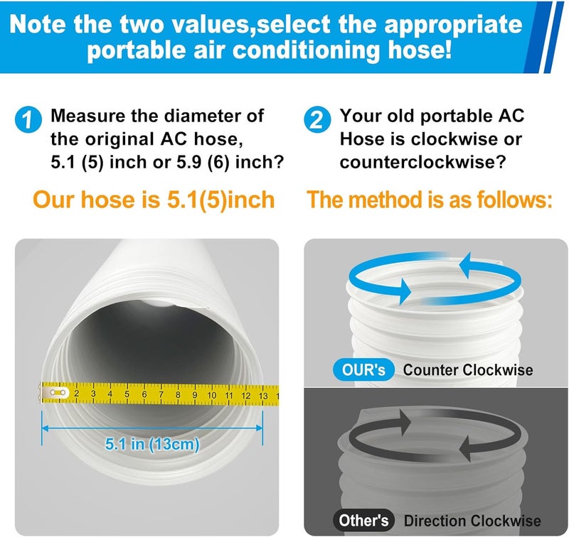 Qualward Portable Air Conditioner Hose 51 Inch DiameterPortable AC Hose Exhaust Vent With AntiClockwise Thread Length up to 80 Inches - Image 2