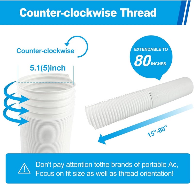 Qualward Portable Air Conditioner Hose 51 Inch DiameterPortable AC Hose Exhaust Vent With AntiClockwise Thread Length up to 80 Inches - Image 3