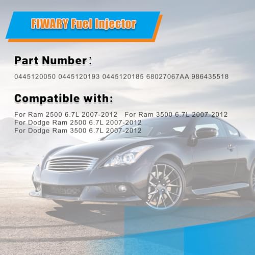 FIWARY 6pcs Diesel Fuel Injectors with Tube Fits For Dodge Ram 2500 & 3500 6.7L 2007-2012 Replace OE 0445120050 0445120193 0445120185 68027067AA 986435518 - Image 2