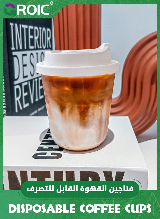 GROIC 50 عبوة أكواب بلاستيكية شفافة سعة 12 أونصة مع أغطية وملصق أنيق، أكواب قهوة مثلجة متينة وآمنة للطعام مع أغطية، أكواب قهوة مثلجة، أكواب بلاستيكية قابلة للتصرف، أكواب سموذي للمشروبات الباردة - Image 4
