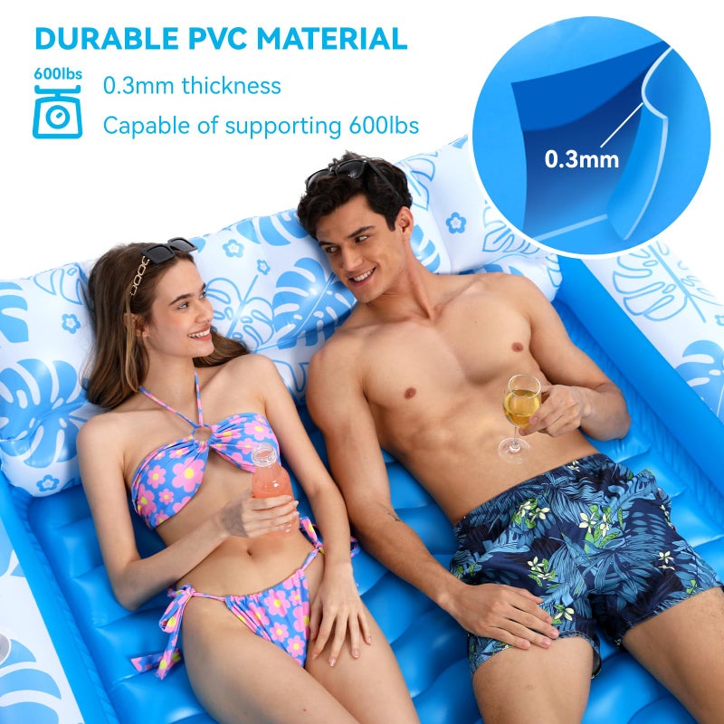 COMMOUDS Inflatable Tanning Pool Lounger Float with Cervical Pillow - Pool Floats Adult for Sunbathing, Backyard, Pool Party - Inflate Ball Pit for Babies - Kids Swimming Pool Bed (SkyBlue-XL(80" x 56")) - Image 3