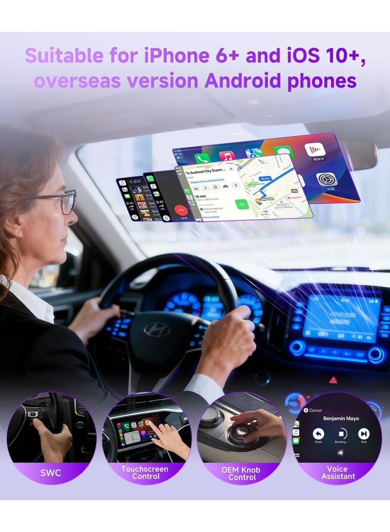 كوراكس 3-في-1 ميني اللاسلكي CarPlay محول (2026 ترقية) - مدمج في سلكي Carplay الروبوت التلقائي Airplay، Plug & Play، سريع التلقائي إعادة الاتصال، BT 5.0، USB / نوع-C، iOS10 + & الروبوت 11 +، واي فاي 5G (أسود) - Image 5