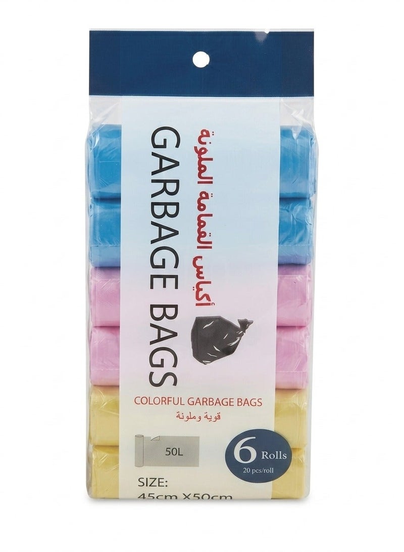 Colorful Garbage Bags 50L – 6 Rolls Multipurpose Trash Bags | Strong Leak-Resistant Waste Bags for Kitchen, Bathroom, Office & Home Use - Image 1