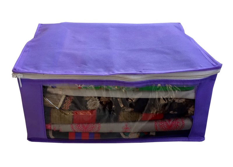 DIKHAWA Non Woven Transparent Front Saree Cover Bag, Cloth Cover Set for Storage with Zip (Set of 12_Purple_43X33X18CM) - Image 2