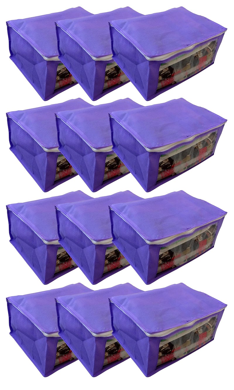 DIKHAWA Non Woven Transparent Front Saree Cover Bag, Cloth Cover Set for Storage with Zip (Set of 12_Purple_43X33X18CM) - Image 4