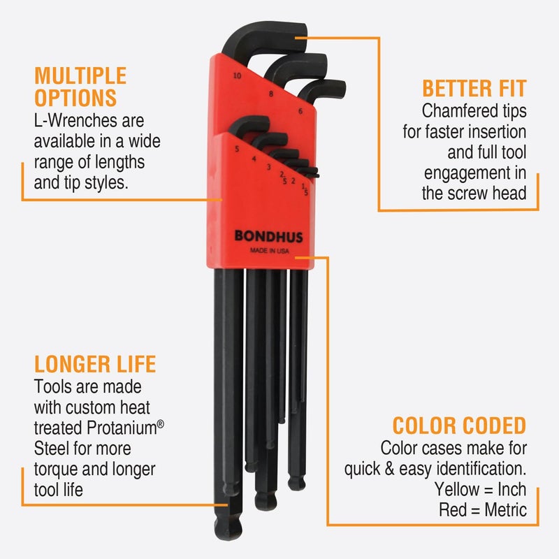 Bondhus 20599 0.050-3/8" & 1.5-10mm Stubby Ball End Hex Key DoublePK - Image 2