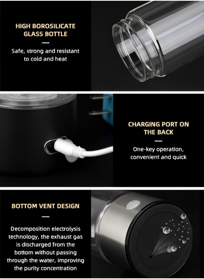 Fearlex - Rechargeable and Portable Glass H2 Hydrogen Water Bottle with inhaler | Advanced PEM(Japan) and SPE(Korea) Technology with up to 1600 PPB | Balanced PH Water Ionizer - Image 1