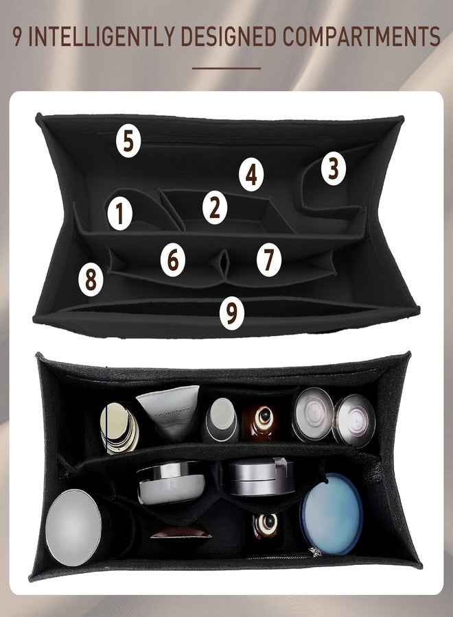 منظم حقائب يد داخلي لحقائب التسوق، منظم حقائب من اللباد الفاخر من دوكسو متوافق مع حقيبة LV On The Go GM وحقيبة Dior Book Tote الكبيرة، منظم حقائب متعدد الأقسام مع فواصل قابلة للفصل وسحاب YKK (أسود) - Image 3