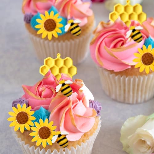 Ocmoiy 4 Pieces Bumble Bee Silicone Mold Honeycomb Sunflower and Bee Fondant Molds for Cupcake Cake Decorating Sugar Chocolate Candy Baking Mold - Image 5