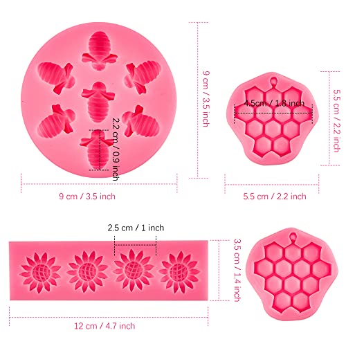Ocmoiy 4 Pieces Bumble Bee Silicone Mold Honeycomb Sunflower and Bee Fondant Molds for Cupcake Cake Decorating Sugar Chocolate Candy Baking Mold - Image 2