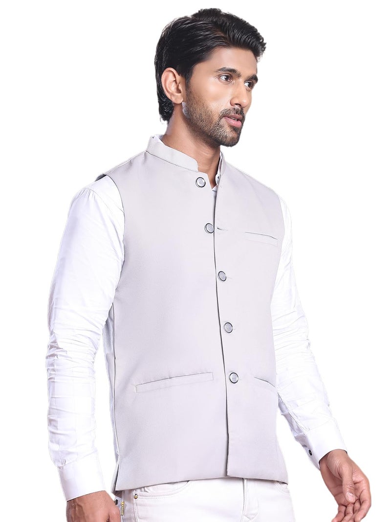 jompers جاكيت نهرو صلب للرجال - مقاس عادي، 70% قطن، 30% بوليستر - Image 1