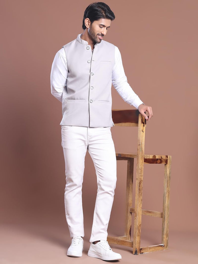 jompers جاكيت نهرو صلب للرجال - مقاس عادي، 70% قطن، 30% بوليستر - Image 5