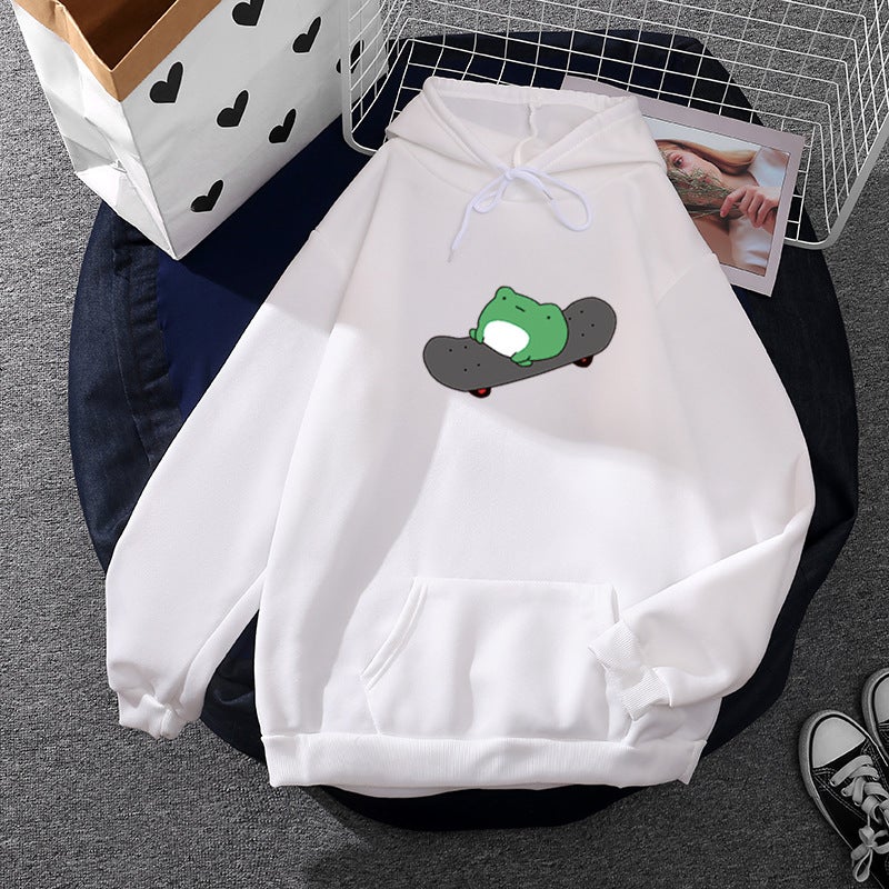 2021 Skateboard Frog Loose Fit Hoodie White 