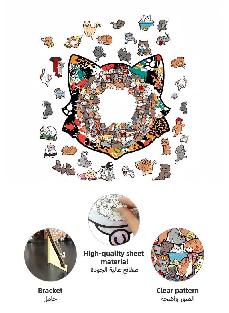 Cute Cat Wooden Irregular Puzzle, Stress Relief Brain Game with Stand, Desktop Home Decor, Kids & Adults Educational Gift - Image 2