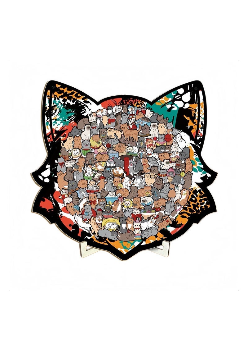 Cute Cat Wooden Irregular Puzzle, Stress Relief Brain Game with Stand, Desktop Home Decor, Kids & Adults Educational Gift - Image 1