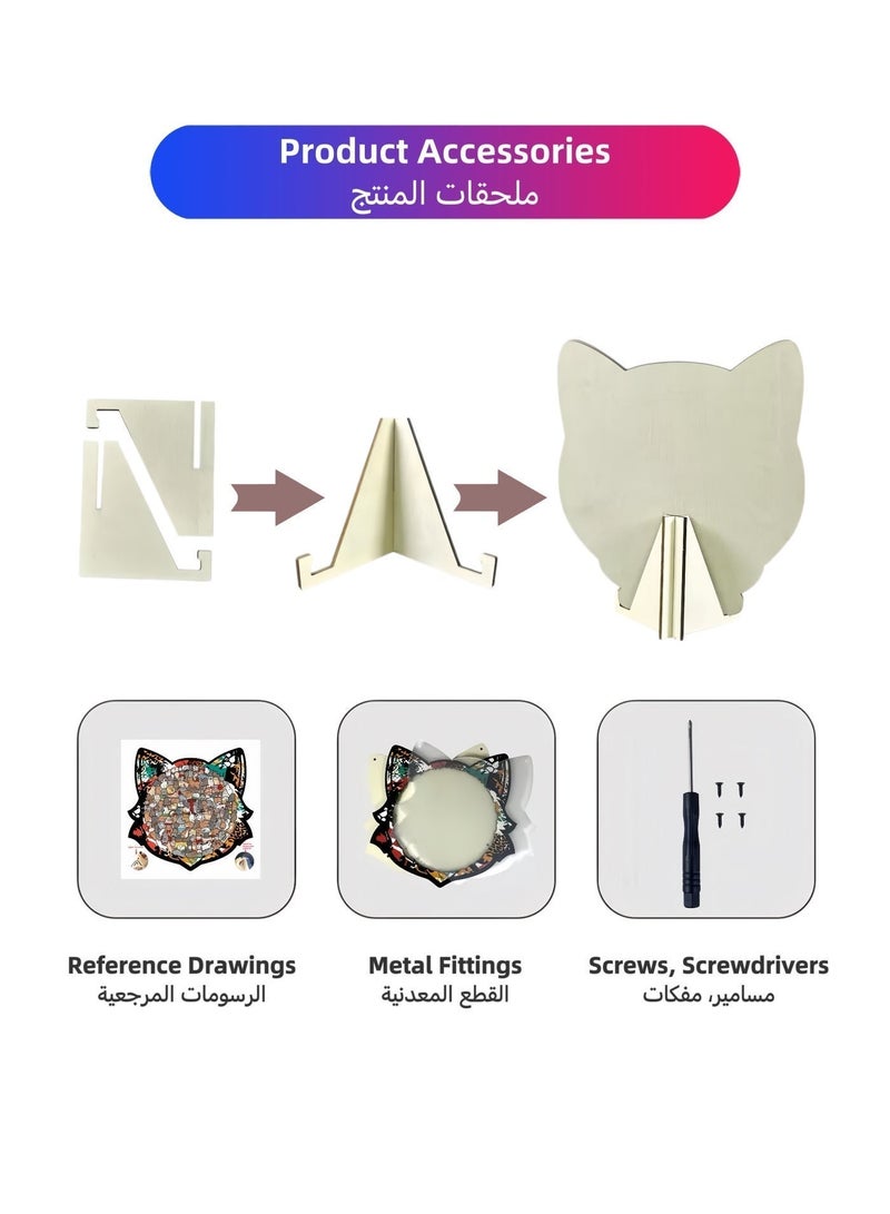 Cute Cat Wooden Irregular Puzzle, Stress Relief Brain Game with Stand, Desktop Home Decor, Kids & Adults Educational Gift - Image 4