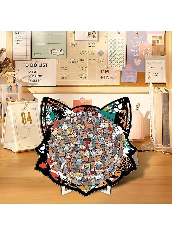 Cute Cat Wooden Irregular Puzzle, Stress Relief Brain Game with Stand, Desktop Home Decor, Kids & Adults Educational Gift - Image 5